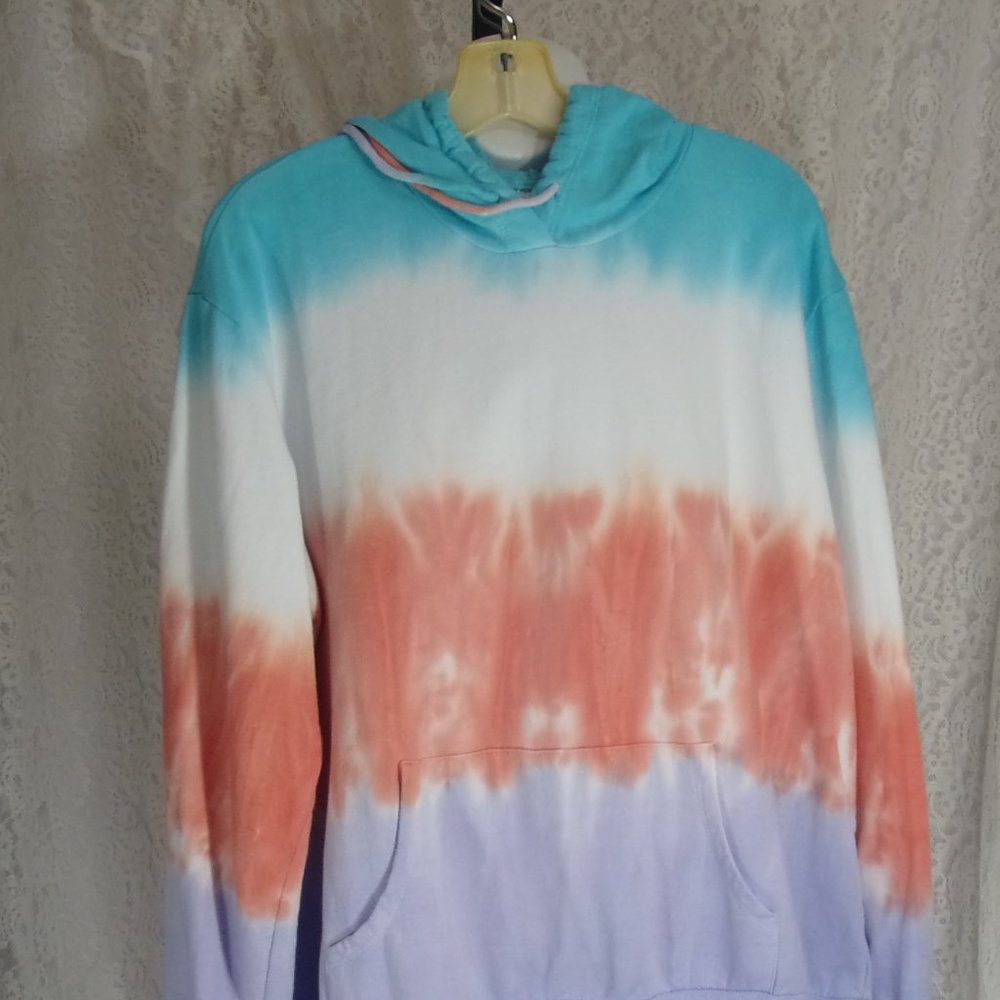 Tie Dye Sweatshirt Hoodie Turquoise Coral Size 2X